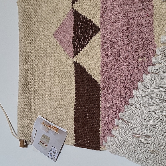 Wall Macrame  Hand Woven Wall Tapestry Decor Tan Brown Pink White - Picture 13 of 16
